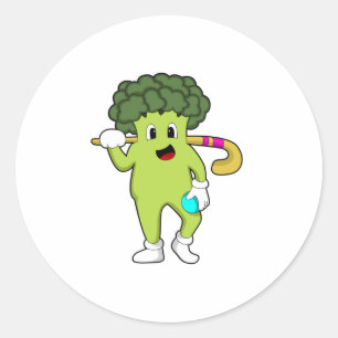 Sticker Rond Broccoli à Hockey avec chauve-souris de hockey