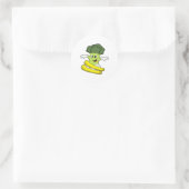 Sticker Rond Broccoli comme skieur avec ski (Sac)