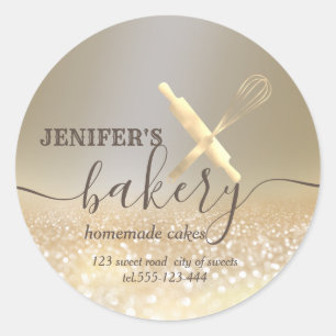 Sticker Rond Broche à rouleaux et whisky chef script boulanger