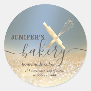 Sticker Rond Broche à rouleaux et whisky chef script boulangeri