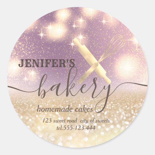 Sticker Rond Broche à rouleaux et whisky chef script boulangeri (Devant)