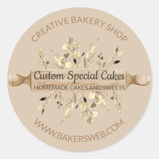 Sticker Rond Brochure Brown Fleurs de boulangerie Cuisine Roule (Devant)
