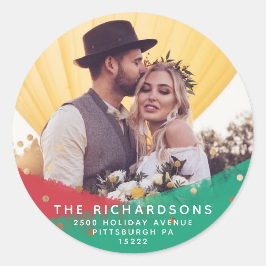 Sticker Rond Brochures modernes | Adresse et photo de Noël (Devant)