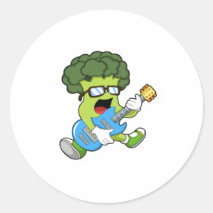 Sticker Rond Brocoli comme musicien avec guitare