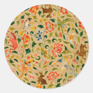 Sticker Rond Broderie animale vintage en crewel : Tapisserie an