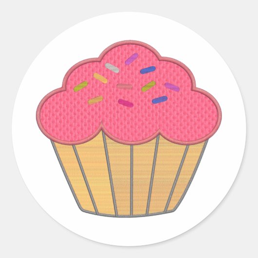 Sticker Rond Broderie de cupcake à fraise Imprimer (Devant)