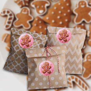 Sticker Rond Broderie homme en pain d'épice de Noël rose