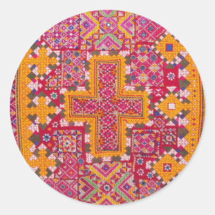 Sticker Rond Broderie indienne colorée Imprimer