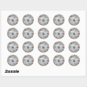 Sticker Rond Broderie rose menthe bleu floral papillon (Feuille)
