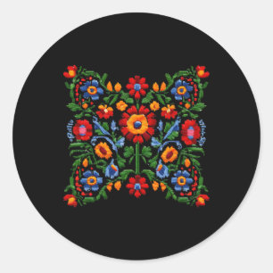 Sticker Rond Broderie ukrainienne drôle Fleurs traditionnelles