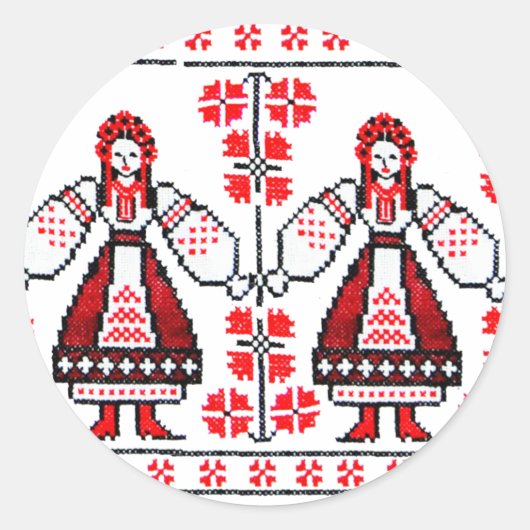Sticker Rond Broderie ukrainienne traditionnelle filles ukraini (Devant)