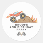 Sticker Rond BRODI Red Monster Truck Boy Anniversaire (Devant)
