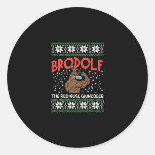 Sticker Rond Brodolf In mask Muscle Workout Gym Ugly Xmas