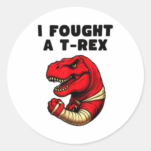 Sticker Rond Broken Arm Recovery T-rex Kids Boys Dinosaur (Devant)