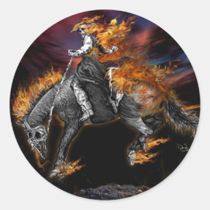 Sticker Rond Broncbuster de flambage