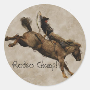 Sticker Rond Bronco Cowboy de style occidental