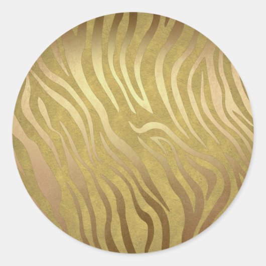 Sticker Rond Bronze d'or Zebra Print Jungle Safari Glam (Devant)