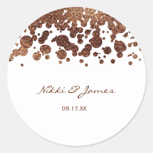 Sticker Rond Bronze et blanc Confetti Dots Glamor Shimmer (Devant)