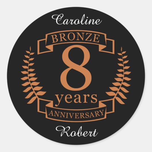 Sticker Rond Bronze huitième anniversaire mariage 8 ans (Devant)