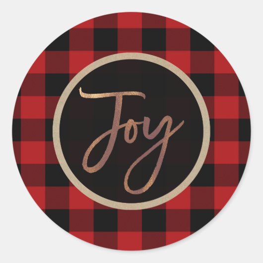 Sticker Rond Bronze Joyeux Noël Fête Buffle Rouge Plaid (Devant)