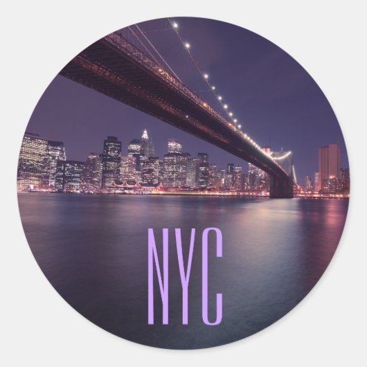 Sticker Rond Brooklyn Bridge at Night, Manhattan Lights, NYC (Devant)