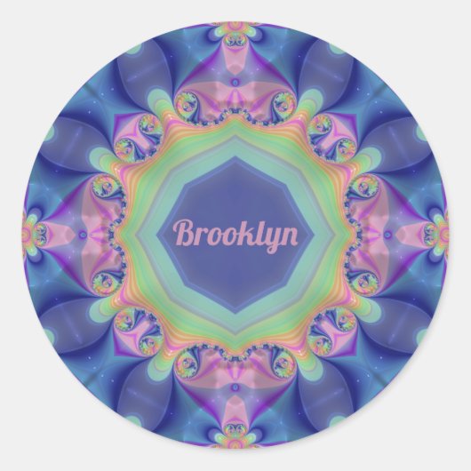Sticker Rond BROOKLYN ~ Pastel Abstrait Motif Kaleidoscope ~ (Devant)
