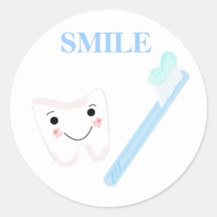 Sticker Rond Brosse à dents et dent