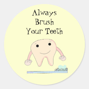 Sticker Rond Brosse à dents et dentifrice mignonne rappel denta