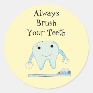 Sticker Rond Brosse à dents et rappel dentaire mignon Toothy