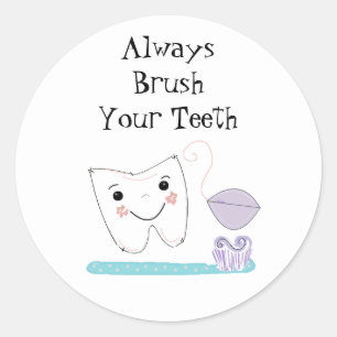 Sticker Rond Brosse à dents et rappel dentaire mignon Toothy
