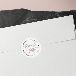 Sticker Rond Brosse en or Rose Faux Lettré Enregistrer la date