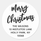 Sticker Rond Brossé Joyeux Noël Noir Blanc Adresse de retour (Devant)