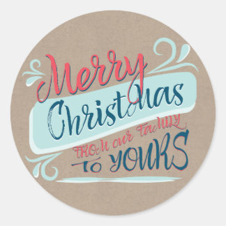 Sticker Rond Brosse moderne Joyeux Timbre Postage de Noël