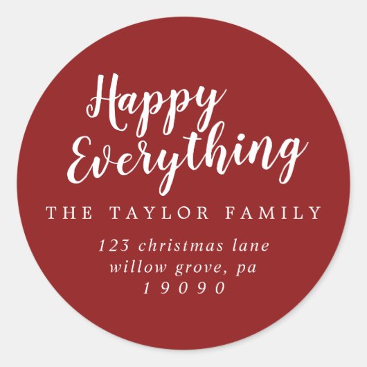 Sticker Rond Brossé Red Happy Everything Adresse de retour (Devant)