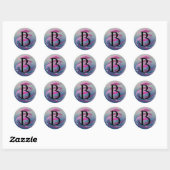 Sticker Rond Brosse rose fuchsia et douce B Monogramme (Feuille)