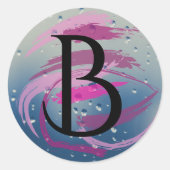 Sticker Rond Brosse rose fuchsia et douce B Monogramme (Devant)