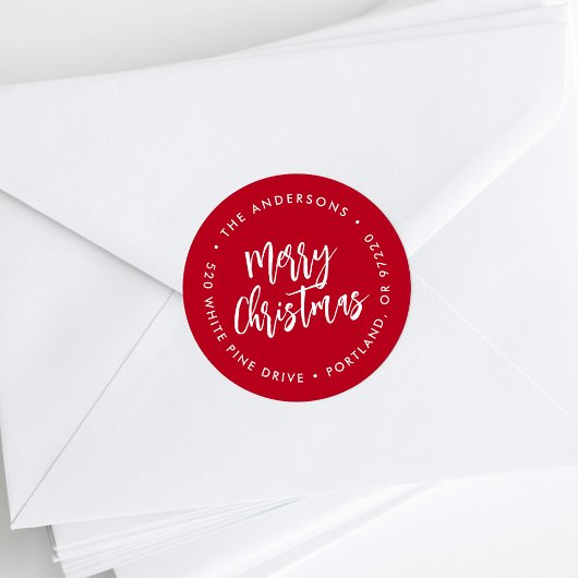 Sticker Rond Brosse rouge et blanc Script Holiday Adresse de re