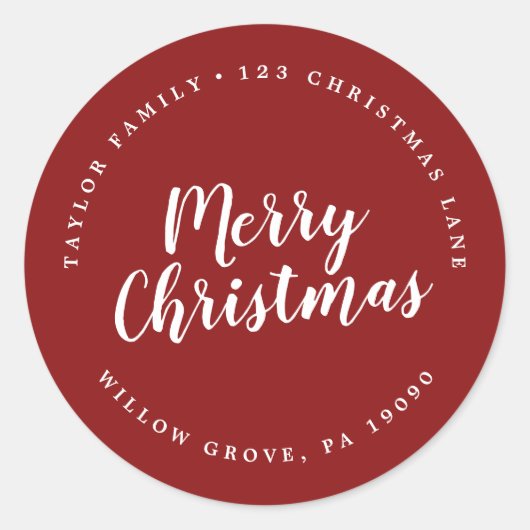 Sticker Rond Brosse Rouge Joyeux Noël Circulaire de retour Adre (Devant)