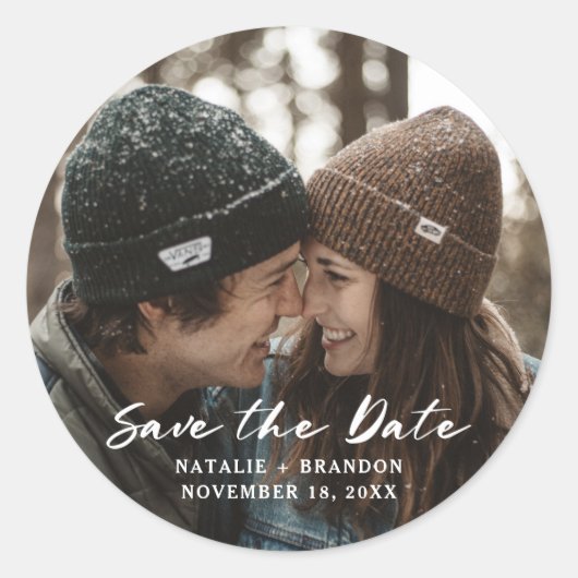 Sticker Rond Brosse rustique Script mariage Enregistrer la phot (Devant)