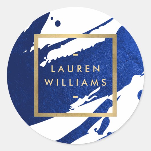 Sticker Rond Brosses bleues Indigo Abstraites (Devant)