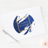 Sticker Rond Brosses bleues Indigo Abstraites (Enveloppe)