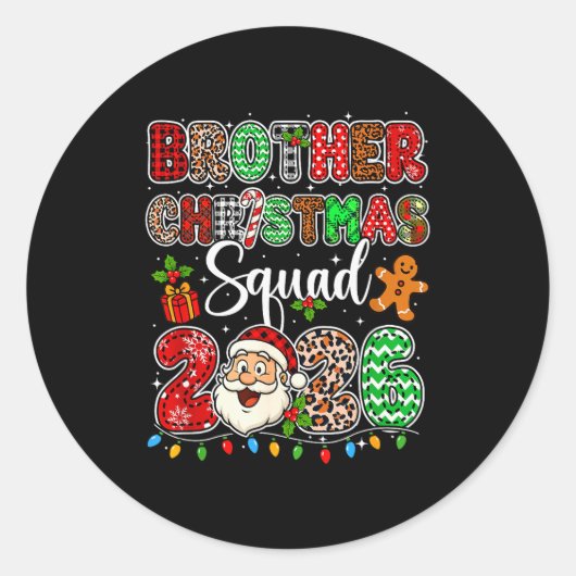 Sticker Rond Brother Christmas Crew 2026 Leopard Funny Santa Fa (Devant)
