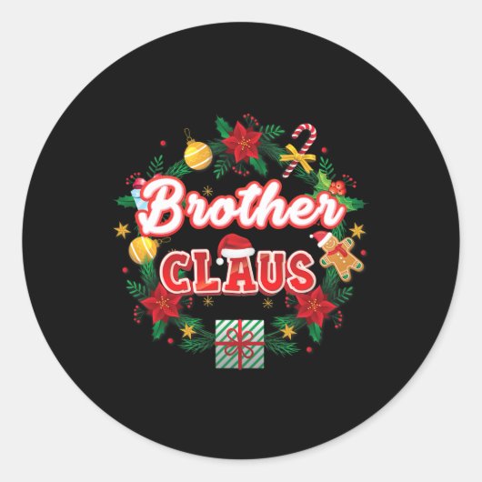 Sticker Rond Brother Claus Christmas Père Noël Laurel Wreath Mi (Devant)