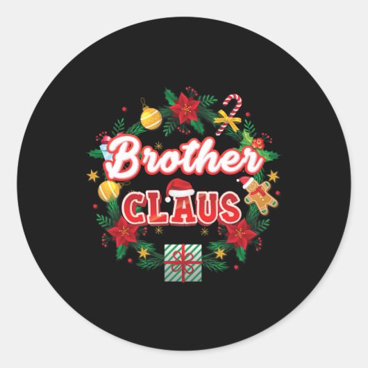 Sticker Rond Brother Claus Christmas Père Noël Laurel Wreath Mi (Devant)