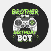 Sticker Rond Brother Of The Birthday Boy Matching Video Game Bi (Devant)