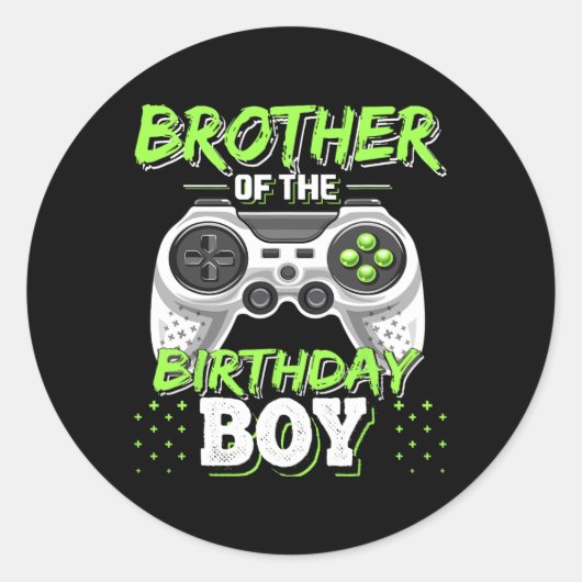 Sticker Rond Brother Of The Birthday Boy Matching Video Game Bi (Devant)