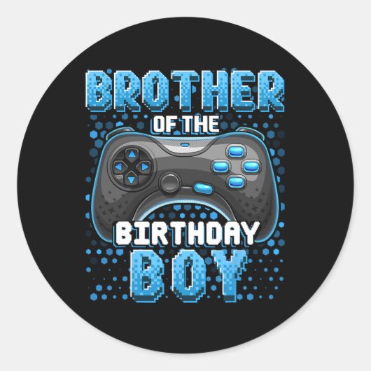 Sticker Rond Brother Of The Birthday Boy Matching Video Game Bi (Devant)