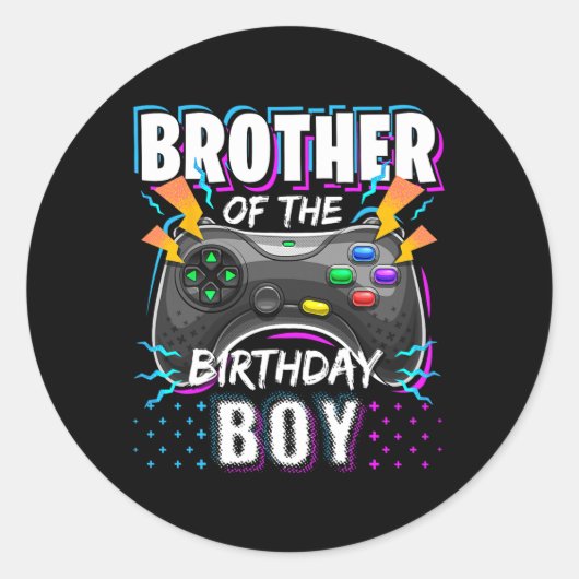 Sticker Rond Brother Of The Birthday Boy Matching Video Game Bi (Devant)