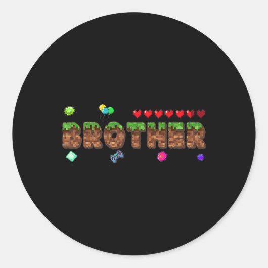 Sticker Rond Brother Of The Birthday Boy Pixel Game Matching Fa (Devant)