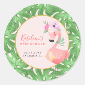 Sticker Rond Brouillard de baby shower flamand rose mignon (Devant)